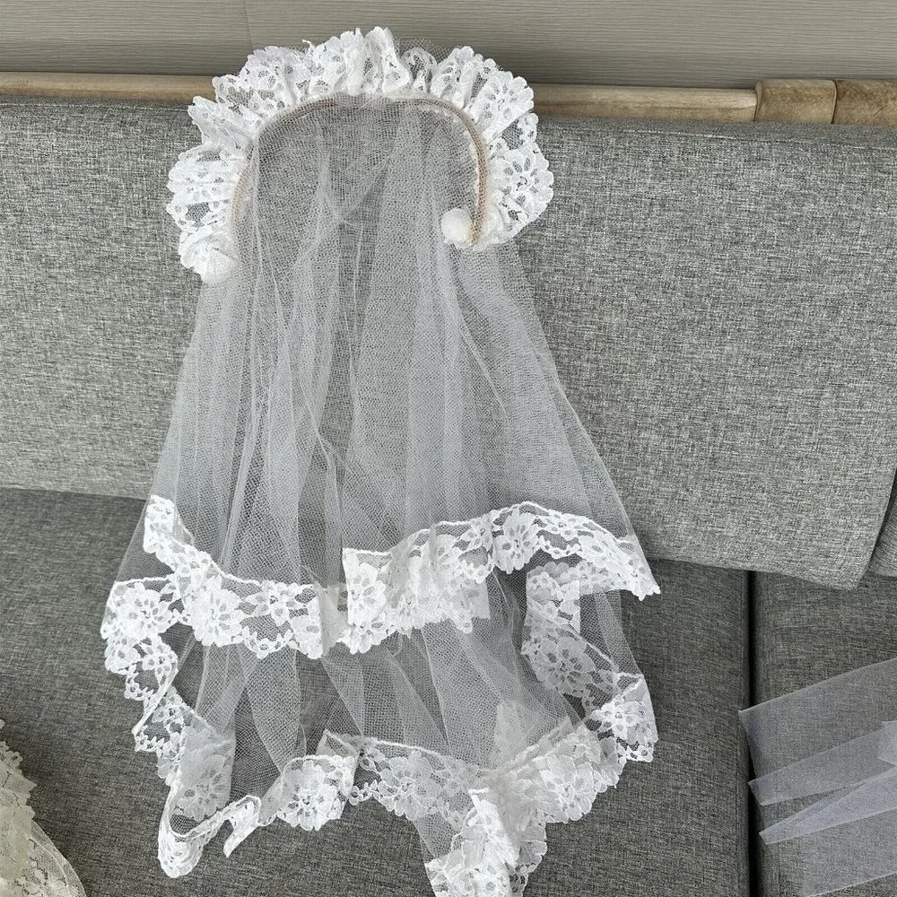 First Communion Veil and Bridal Veil Vintage Lot of 4 Netting Lace Beaded